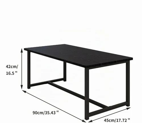 Vista 2 de Mesa de café rectangular de 35.4" para sala de estar, mesa central de estilo industrial moderno con marco de metal para espacios pequeños, Negro