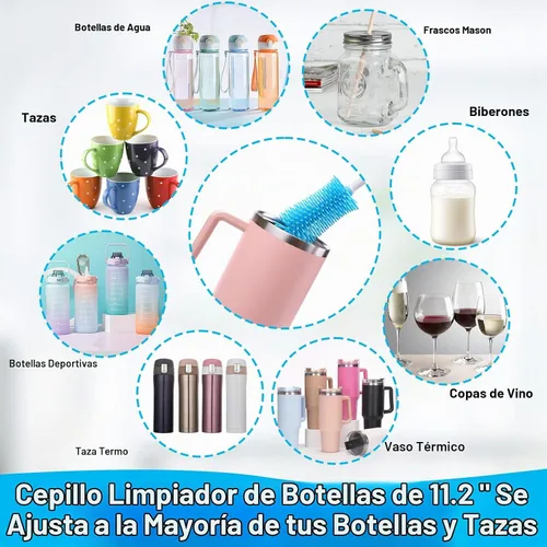 Vista 2 de XANGNIER Paquete de 3 cepillos limpiadores de botellas de agua, juego de limpieza para botellas de agua deportivas, biberones, vasos, cepillo
