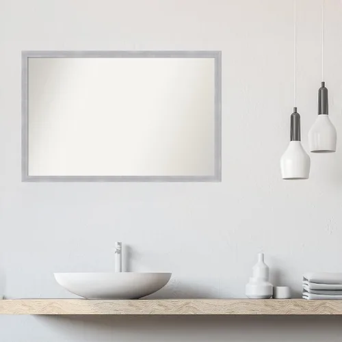 Vista 5 de Amanti Art Silver Bathroom Mirror for Over Sink, 25x38 Custom Made Grace Brushed Nickel Narrow Rectangle Vanity Mirror, Large Modern Wood Frame