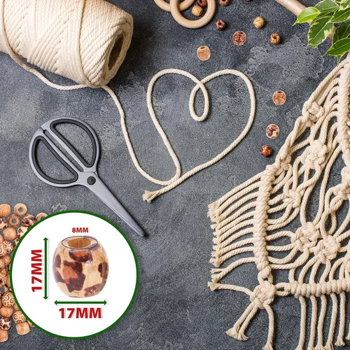 Vista 3 de Mandala Crafts 200 cuentas africanas de madera de barril de agujero grande para macramé Dreadlock Braiding Hair Beads, Painted Drum Wood Loose