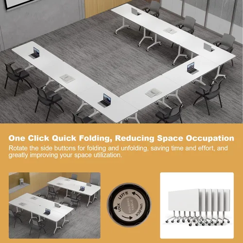 Vista 3 de Mesa de conferencias con tapa abatible, mesa modular plegable para sala de conferencias con ruedas, mesa de sala de reuniones con ruedas, moderna