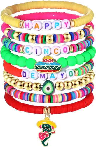 Vista 291 de Surfer Heishi - Pulseras apilables para mujer, apilables, de vinilo arcoíris, disco de arcilla, pulseras elásticas para la amistad, joyería bohemia
