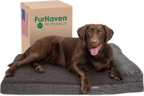 Vista 63 de Furhaven Cama de espuma viscoelástica para perros grandes con refuerzos extraíbles y funda lavable, para perros de hasta 95 libras - Sofá de Gris