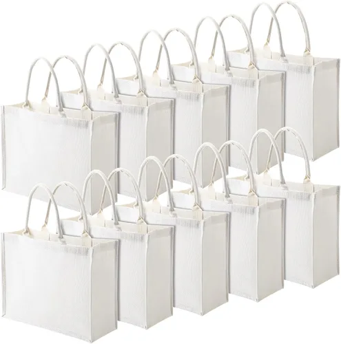 Vista 17 de Shappy Paquete de 10 bolsas de arpillera reutilizables en blanco, Verde Jute Tote, Grocery Bag, Bridesmaid Gifts, Bachelorette Party, Beach Trips