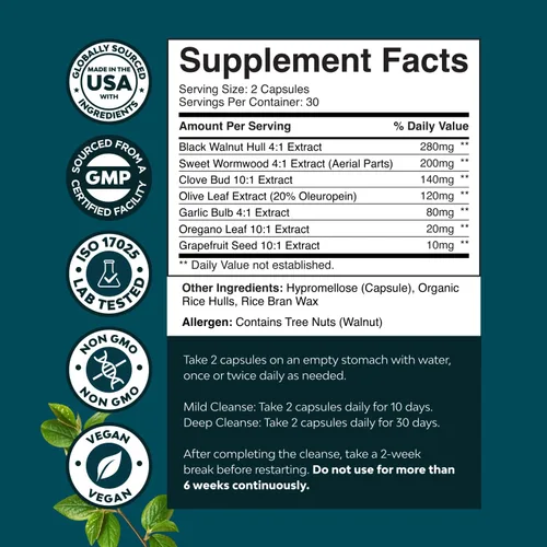 Vista 8 de PARA-X Suplemento de salud intestinal a base de hierbas, apoyo inmunológico con ajenjo y clavo de nogal negro, apoya la salud digestiva y la salud