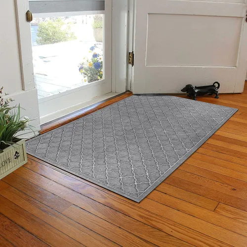 Vista 4 de Bungalow Flooring Waterhog - Tapete para puerta, de 3 x 5 pies, fabricado en Estados Unidos, duradero y decorativo, antideslizante