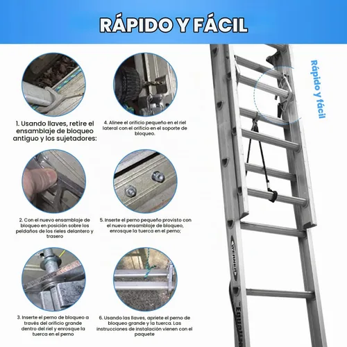 Vista 7 de Kit de bloqueo de peldaños 28-11 para cerraduras de escalera de extensión de aluminio Werner, compatible con escalera de extensión Werner