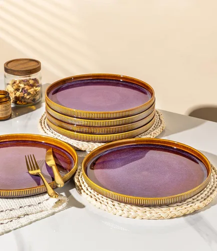 Vista 4 de theterra Dinner Plates Set of 6, 10.25 Inch Ceramic Dinner Plates, Stoneware Dinnerware for Kitchen, Oven & Microwave & Dishwasher Safe, Amber