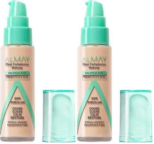 Vista 2 de Almay Clear Complexion - Base de maquillaje para acné con ácido salicílico, cobertura media, acabado mate suave, hipoalergénico, libre de crueldad
