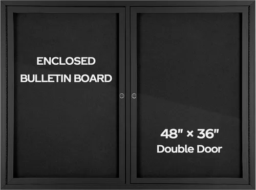 Vista 17 de INNOVART Tablero de anuncios cerrado de 36" x 24", tablero de anuncios de tela con cerradura con marco de aluminio, vitrina de pared con puerta Negro