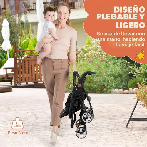 Vista 3 de HONEY JOY Cochecito de viaje, cochecito paraguas de bebé ligero de plegado rápido para avión, toldo y respaldo ajustables, canasta de Negro