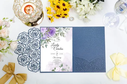 Vista 5 de Página interior personalizada, cortada con láser, bolsillo para tarjetas de invitaciones de boda con sobre para fiesta de cumpleaños, invitación