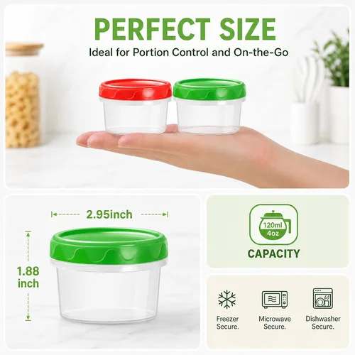 Vista 2 de EONJOE Contenedores herméticos de plástico para almacenamiento de alimentos con tapas de 4 onzas, 6