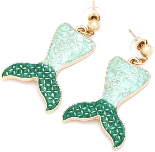 Vista 4 de Aretes colgantes con cola de sirena para mujeres y niñas, esmaltados, océano, mar, pescado, delfín, ballena, cola de animal, aretes de gota, joyería