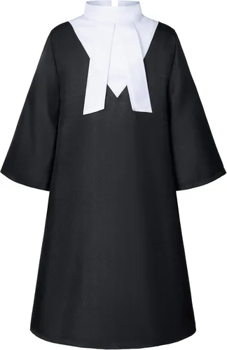 Vista 2 de Irtysh Halloween Robe Judge Lawyer Adult Kids Party Graduation Gown Costume Cosplay Wooden Gavel Wig Glasses Gloves set