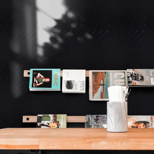 Vista 6 de Azulejos para Salpicadero de Cocina de 6 Hojas Despegar y Pegar, Panel Compuesto de Aluminio con Patrón Espiga Negro, Azulejos Adhesivos para Pared