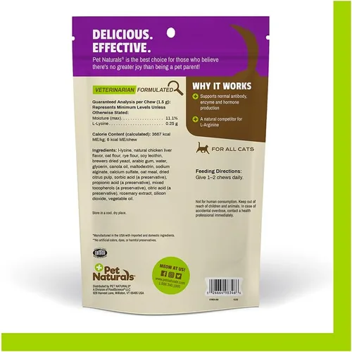 Vista 2 de Suplemento lisina masticable, apoyo inmunológico y respiratorio para gatos, 60