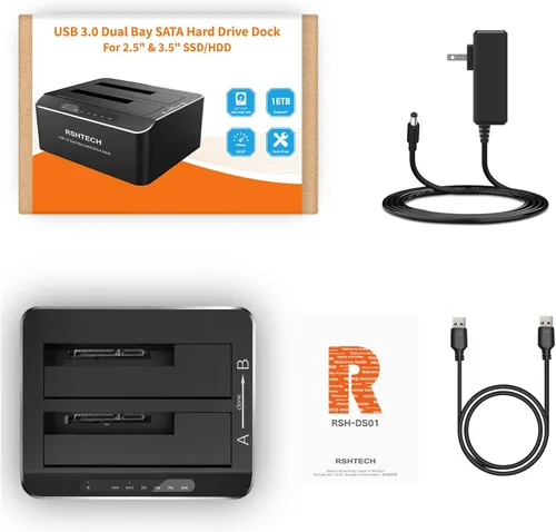 Vista 9 de RSHTECH Estación de acoplamiento de disco duro,Aluminio Dual Bay USB 3.0