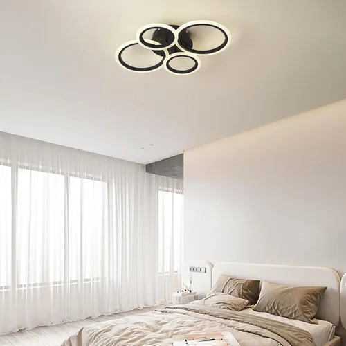 Vista 8 de Moderna lámpara LED de techo de 22 pulgadas, 36 W, 3000 lúmenes, 3000 – 6500 K, regulable con control remoto, lámpara de techo empotrada para Negro