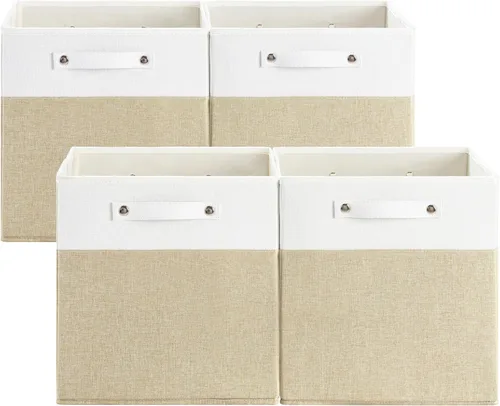Vista 14 de FinishingBo Contenedores de almacenamiento de lino fino de 13 x 13 pulgadas con asas, cajas de cubo de tela, organizadores de cestas para estantes