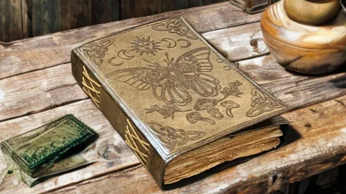 Vista 4 de Embossed Luna Moth Leather Grimoire Journal – Vintage Botanical Mushrooms & Sun Moon Design – Blank Spell Book of Shadows with Deckle Edge Paper