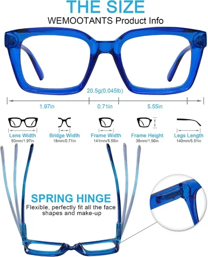 Vista 49 de Lightweight Reading Glasses Men Women Square Spring Hinges Readers 1.00 1.25 1.50 1.75 2.00 2.25 2.50 2.75 3.00