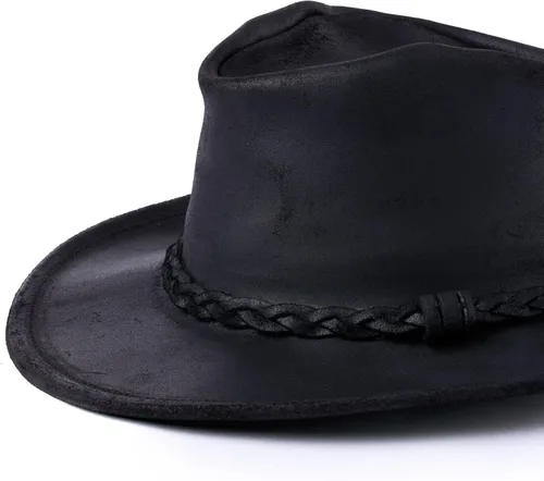 Vista 5 de Minnetonka Sombrero Outback - Cuero envejecido con ala de alambre de acero Negro