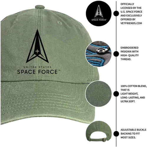 Vista 9 de VetFriends.com Sombrero de la Fuerza Espacial de los Estados Unidos Bordado USSF Logo Vintage Olive Drab Cap, Vintage Olive Drab