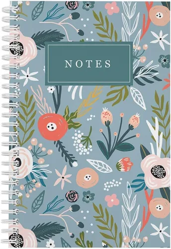 Vista 8 de Cuaderno de espiral floral de lámina dorada sintética bohemia, diario de 5.5 x 8.5 pulgadas, 120 páginas a rayas universitarias/tapa blanda laminada