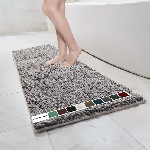Vista 72 de Muddy Mat Alfombras de Baño de Chenilla de Microfibra de Secado Rápido Antideslizantes Lavables, Extra Gruesas, Suaves y Altamente Absorbentes Gris
