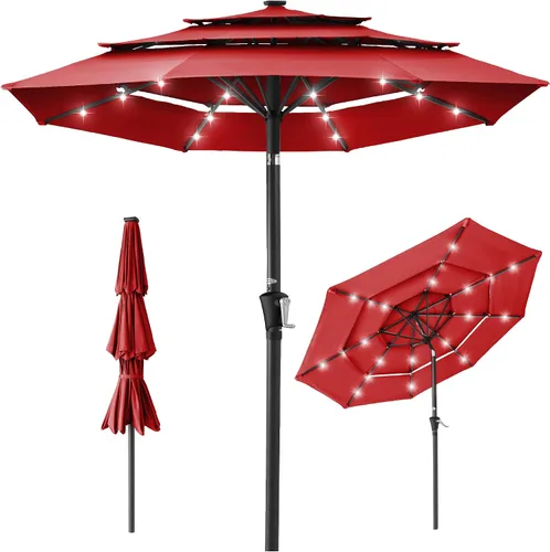 Vista 34 de Best Choice Products - Sombrilla solar de 10 pies de 3 niveles para patio, sombrilla de sol para exteriores, mercado, patio trasero, terraza, junto
