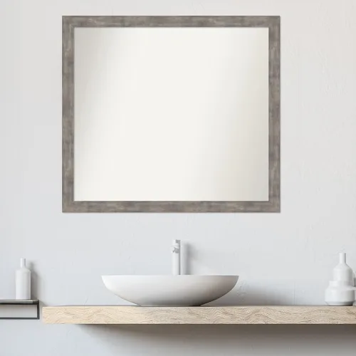 Vista 49 de Amanti Art Silver Bathroom Mirror for Over Sink, 26x35 Custom Made Marred Pewter Rectangle Vanity Mirror, Large Casual Wood Frame, Hangs Horizonally