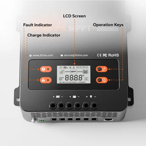 Vista 13 de LiTime 60A MPPT Controlador de Carga Solar (Sin Bluetooth Integrado), 12V/24V/36V/48V Auto, Entrada Máxima de PV 200VDC Pantalla LCD Regulador