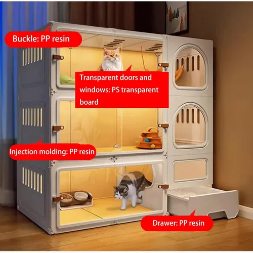 Vista 5 de Jaulas grandes para gatos de 2/3/4 niveles para interiores, jaula para gatos con caja de arena, villa para gatos, jaula para gatos