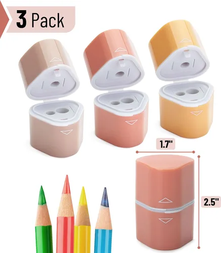 Vista 2 de Mr. Pen - Sacapuntas para lápices de colores, paquete de 3, 3 agujeros, manual de sacapuntas Sacapuntas de mano, caja de basura grande, compatible