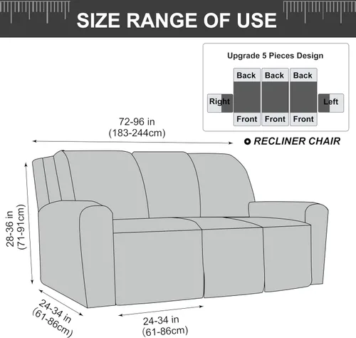 Vista 14 de Gennia Funda Impermeable para Silla Reclinable, Fundas Elásticas para Sofá Reclinable con Bolsillos, Fundas Lavables para Silla Reclinable Lazy Boy