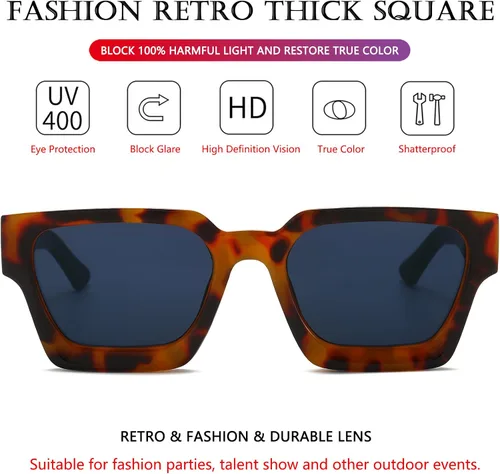 Vista 80 de AIEYEZO Gafas de sol cuadradas para mujeres y hombres, gafas de sol cuadradas con montura gruesa, estilo de diseñador simple