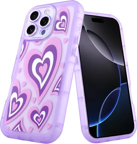 Vista 11 de AIGOMARA Funda para iPhone 16 Pro Max con bonito patrón de corazón, ajuste delgado, suave, flexible, a prueba de golpes, TPU para mujeres y niñas