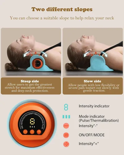 Vista 3 de Masajeador de cuello 2025, relajante de cuello y hombros con calor, 3 modos, almohadas portátiles para alivio del dolor y relajación muscular