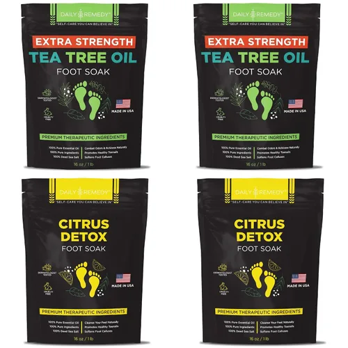 Vista 11 de DAILY REMEDY Sales de remojo para pies, paquete variado de 4 unidades, aceite de árbol de té, alivio muscular, lavanda calmante y remojo