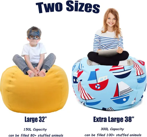 Vista 7 de Funda para puf de almacenamiento de animales de peluche para niños y niñas, organizador de almacenamiento de juguetes extra grande, puf sin relleno