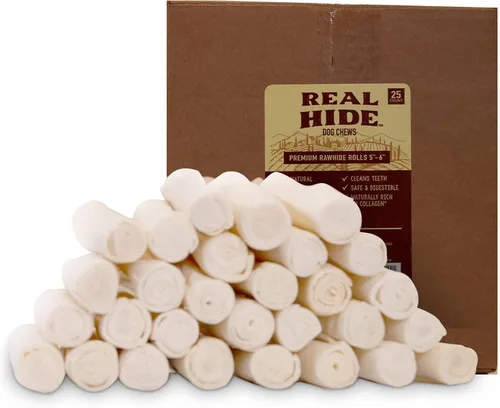 Vista 7 de Real Hide Natural Premium - Rollo de cuero crudo masticables para perros, 5-6 pulgadas, 16 unidades Golosinas naturales para masticar, piel de res