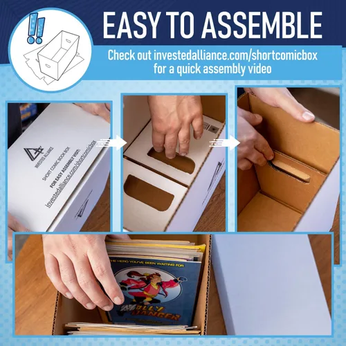 Vista 5 de Caja de almacenamiento de cómics cortos premium (paquete de 3 - blanco). Caja/gabinete de cartón grueso para cómics. Contenedor de libros de cómics