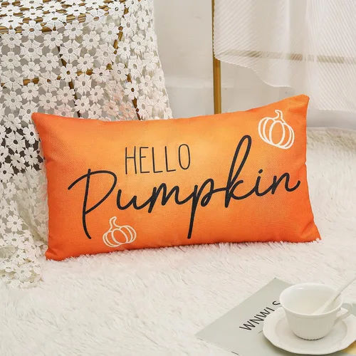 Vista 5 de wyooxoo Fundas de almohada de otoño de 12 x 20 pulgadas, fundas de almohada de otoño con texto en inglés "Hello Pumpkin", fundas de almohada