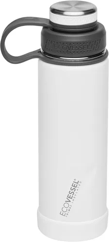 Vista 10 de EcoVessel Botella de agua de acero inoxidable con tapa doble aislada, botella de agua aislada con colador y protector de botella de silicona, taza