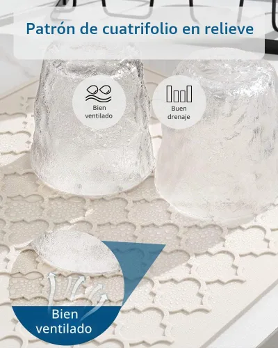 Vista 4 de AMOAMI - Tapete de secado de platos para cocina, de silicona, tapete de secado de platos de cocina, resistente al calor, accesorios de cocina Beige