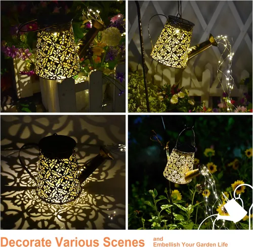 Vista 6 de Luces solares para regadera de jardín con luces en cascada, regalos de Navidad, regalos de jardinería de hadas para mamá, luces solares de Navidad