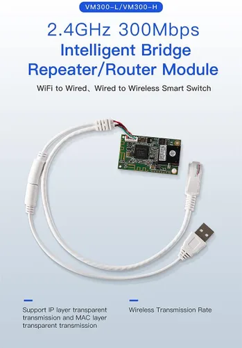 Vista 4 de Vonets Módulo VM300-H WiFi Bridge Ethernet/WLAN repetidor/Mini Router 2.4GHz Grado industrial con 2 antenas externas, adecuado para integración