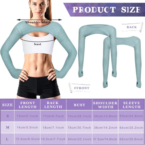 Vista 2 de Janmercy 2 piezas de camiseta corta de manga larga para mujer, recortada, bolero, bolero, bolero, ballet, yoga, deportes, camisetas casuales
