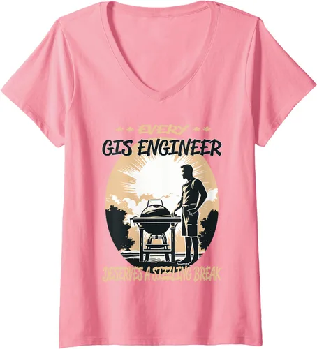 Vista 11 de GIS Engineer Funny BBQ Chef or Grill Fun V-Neck T-Shirt
